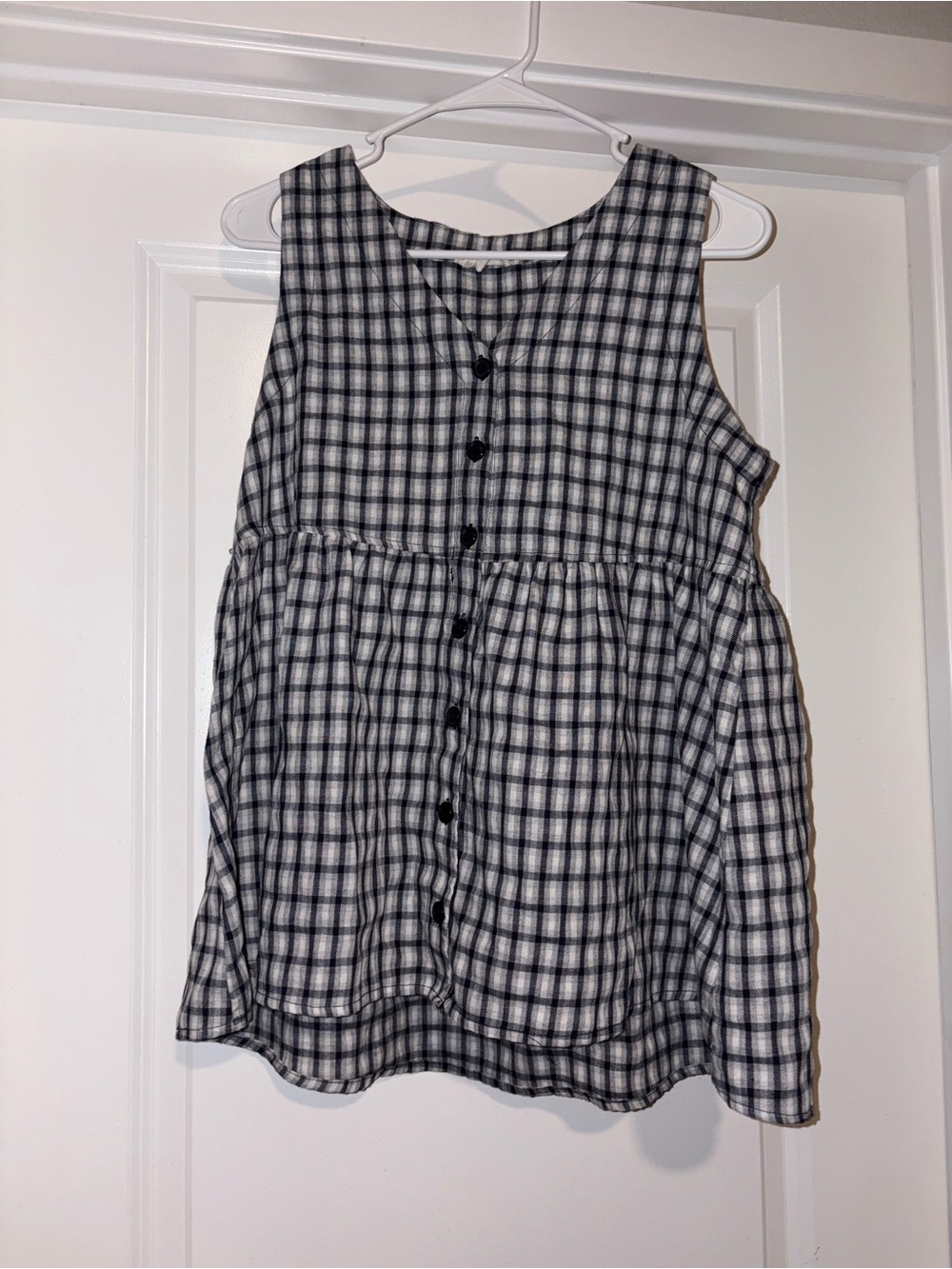 Cotton Bleu Dark Navy and White Plaid Button Up Tank Top